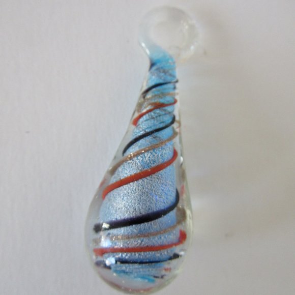 Glass Pendant Statement Necklace Blue Red Swirl Teardrop - Picture 3 of 10